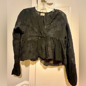 Aritzia Wilfred Black Blouse with Floral/Lace Detail